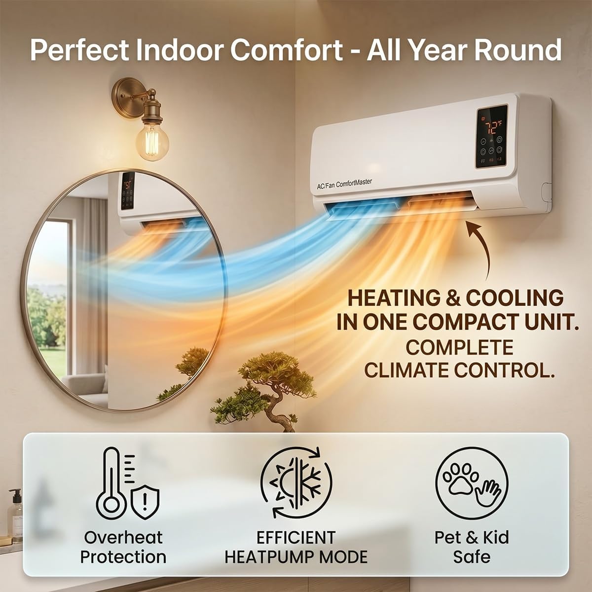 Smart Bathroom Fan - مكيف هواء ومدفأة مدمجة بقوة 1800