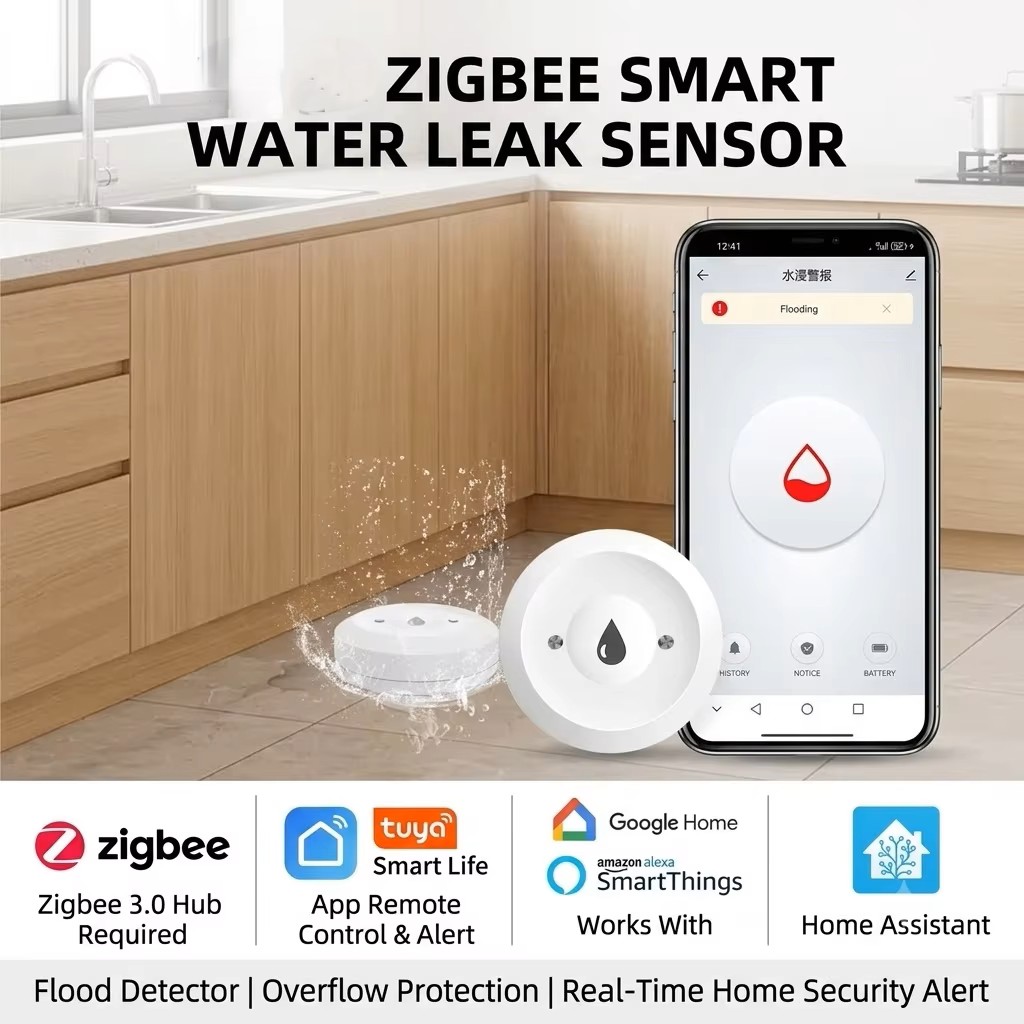Smart Home Hub Matter - مستشعر تسرب المياه الذكي ZigBee 3.0،